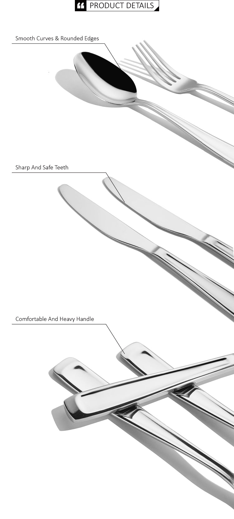 high quality silver colored stainless steel 18/10 customized cutlery set